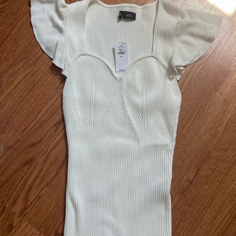 GAP White Ribbed Flutter Sleeve Top NWT
